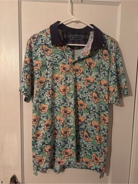 Vineyard Vines Floral Polo - Mint & Peach with Navy Collar